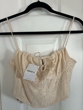 Forever 21 Crochet Tie-Strap Camisole in Cream